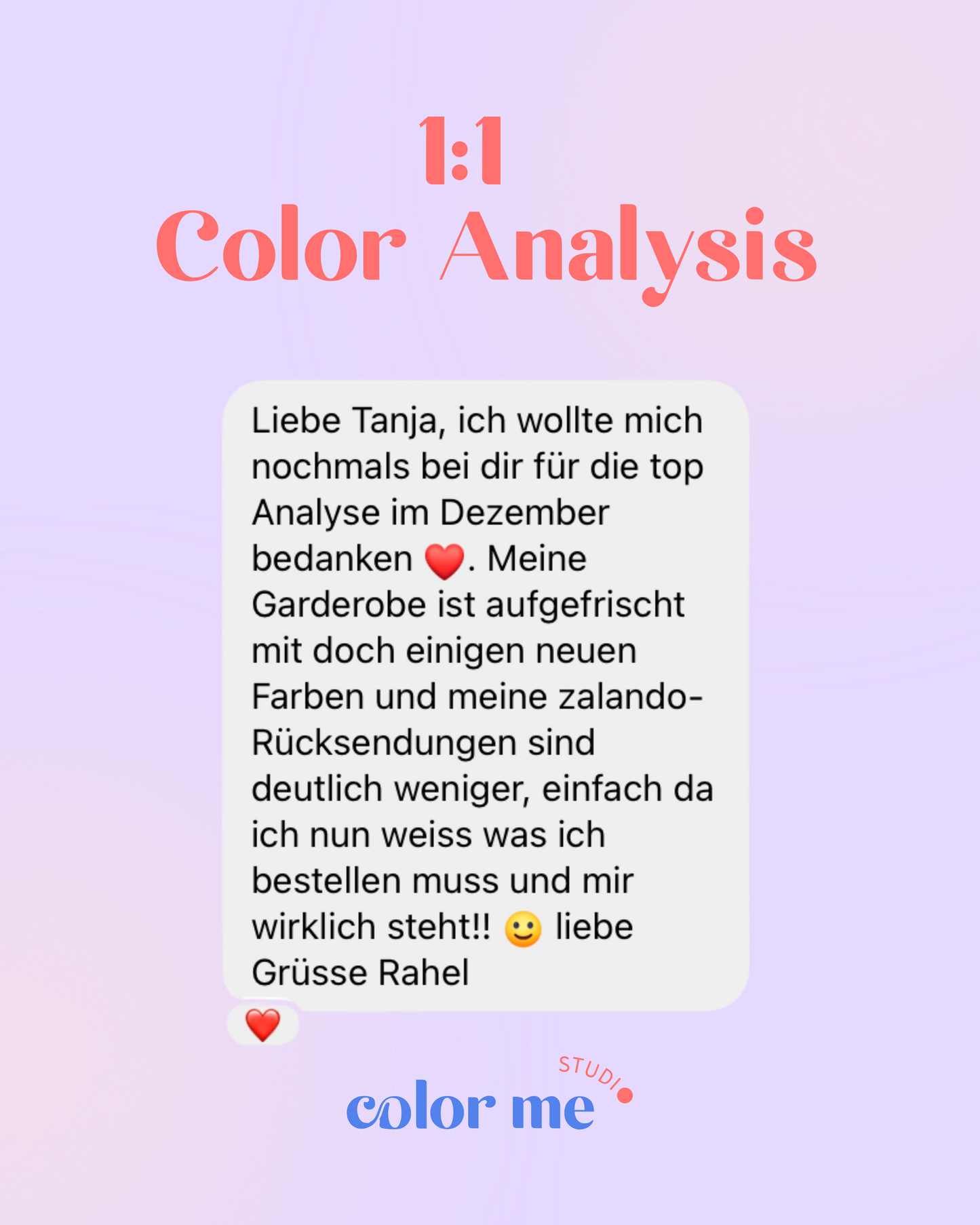 1:1 Color Analysis / 2 Pers. (p.P. 309 CHF)