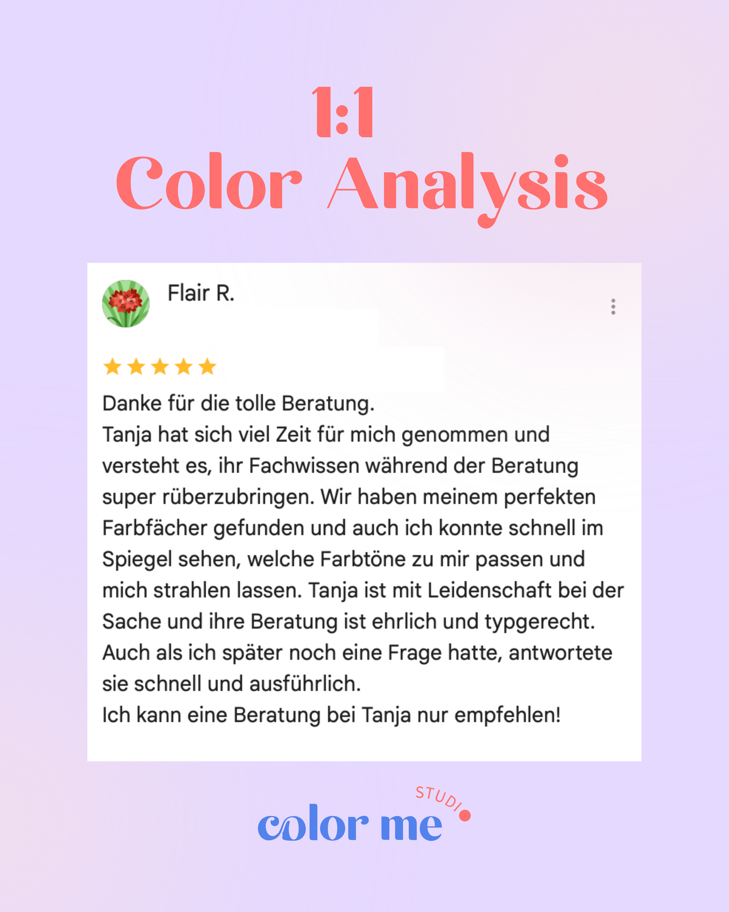 1:1 Color Analysis / 2 Pers. (p.P. 309 CHF)